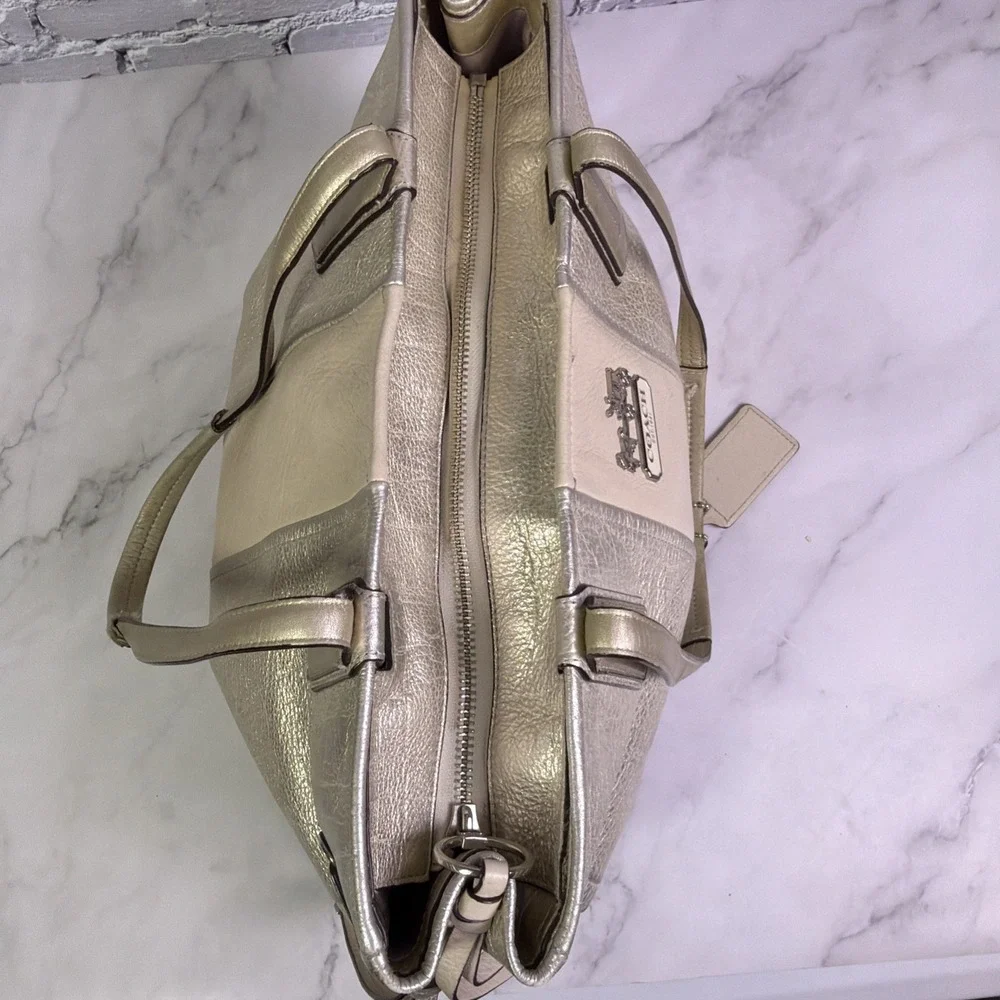 Coach Chelsea Leather Stripe Platinum Charlie ToteBag Purse J1126‎ 18962